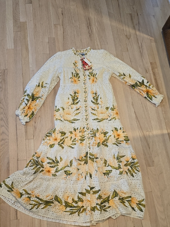 FARM Rio Dresses & Skirts - FARM Rio Cream Eyelet Maxi Dress with Yellow Floral Border